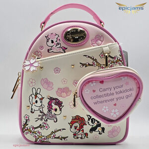 Tokidoki Unicorno Cherry Blossom Pink Mini Backpack Bag & Clear Pouch Keychain